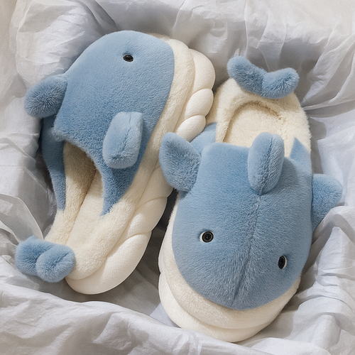 Blue Whale Plush Slippers for Adults